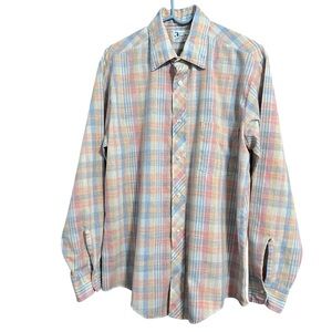 Dan River Crayon Shirt Pastel Plaid Button Down Long Sleeve Size Large